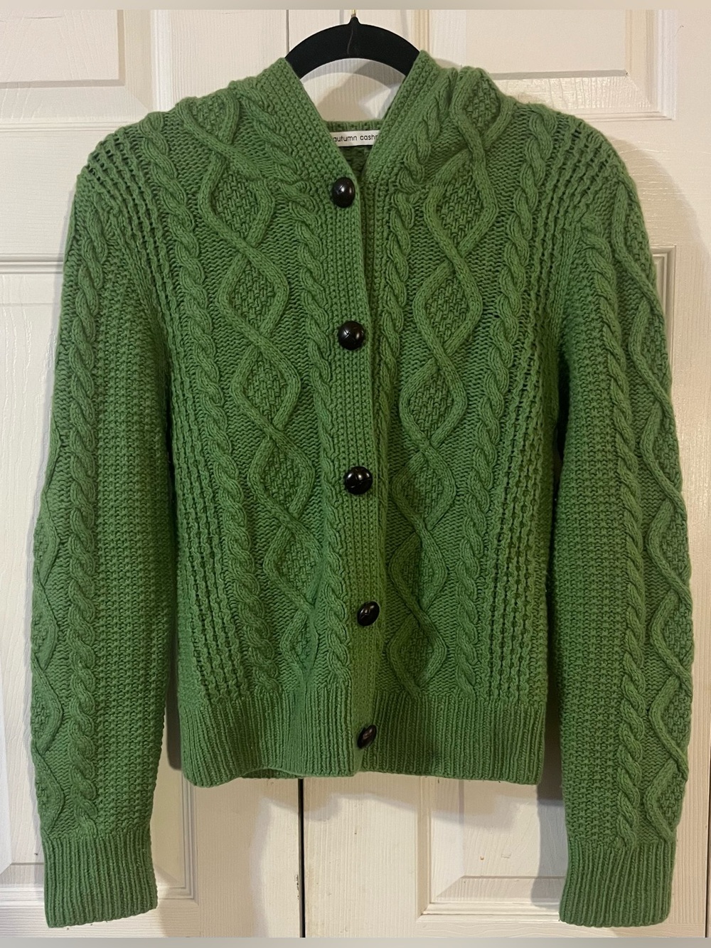 Autumn Cashmere Cable Knit Hooded Cardigan Green Size Large